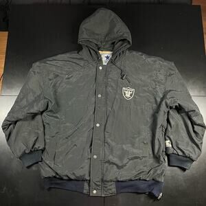 Vintage 90s Starter Raiders Zip up Hooded Black Jacket Men’s Sz Small Preowned